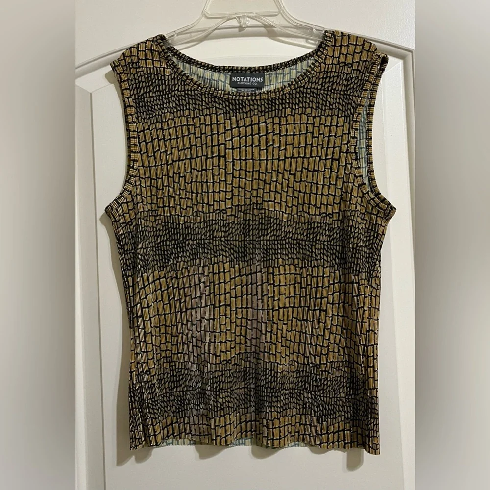 Notations 3 PIECES Black and Gold Brown Cardigan Tank Top Skirt Medium Small - Picture 5 of 13